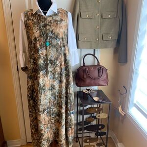 Kaliyana double layer Maxi Dress in Olive & Tan